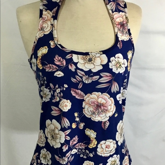 Violet Moon Navy Blue Floral Racer Back Tank Top - Picture 3 of 6